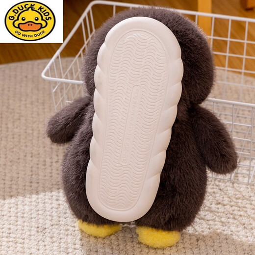 G.duck new little penguin slippers girls home cotton slippers cute children parent-child shoes winter warm shoes all-inclusive non-slip black penguin nest shoes 37 size 36-