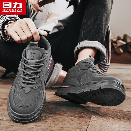 回力男鞋男士秋冬季新款板鞋厚底工装休闲鞋子劳保马丁靴男 黑色 43 