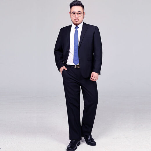 
Cszxx large size suit men's suit shirt pants three-piece set for men's work interview professional formal wear fat man wedding dress Navy blue XS (suitable for 90-100 Jin [Jin equals 0.5 kg])