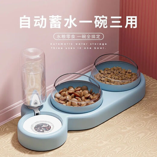 Huamei Chinchilla Bowl Double Bowl Dog Bowl Protects Cervical Vertebra Automatic Drinking Bowl Anti-Tip Cat Food Dog Rice Bowl Dog and Cat Supplies Dry and Wet Separation 2 Bowls 1 Water - Bright Yellow and Green + Placemat 2 Bowls 1 Water *Food Grade Material_Automatic Drinking Water