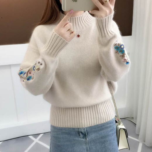 Huayan painted sweater for women, loose knitted sweater for women, fashionable autumn clothing for women, winter new style, mid-length half turtleneck coat, knitted cardigan, versatile thickened bottoming shirt, small student pictures, one size fits all