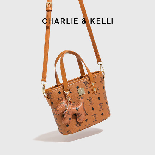 CHARLIE&KELLI CK品牌包包女包时尚手提托特包2025新款单肩斜挎包送女生日礼物 棕色【京仓配送 礼袋包装】