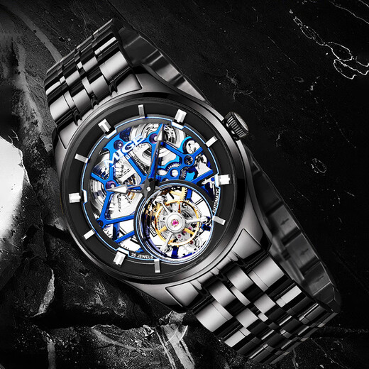 MiG (MIGE) Chinese Valentine's Day gift tourbillon mechanical watch fashion trend hollow watch 9901 jet black SB9901GBB