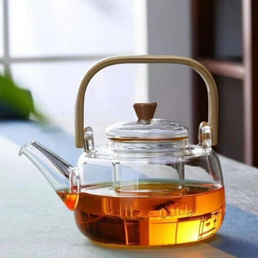 Enshousu thickened bamboo handle glass handle kettle electric ceramic stove teapot household high temperature resistant floral teapot tea set set handle kettle lid 1000ml