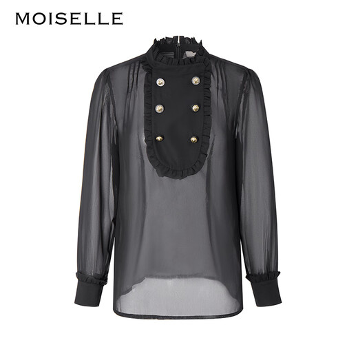 MOISELLE慕诗 新款通勤衬衫钉珠刺绣荷叶领百搭衬衣5M983 白色 36/S