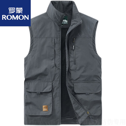 罗蒙（ROMON）马甲男新款2025春秋夏薄款大码多口袋坎肩户外工装背心速干马夹男 677卡其 2XL