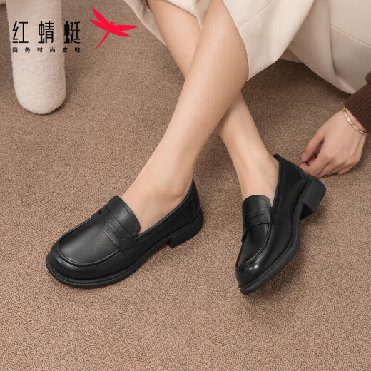 Red Dragonfly spring and summer loafers medium non-slip women's shoes casual flat women's shoes cowhide shoes women WTB43660 black 38