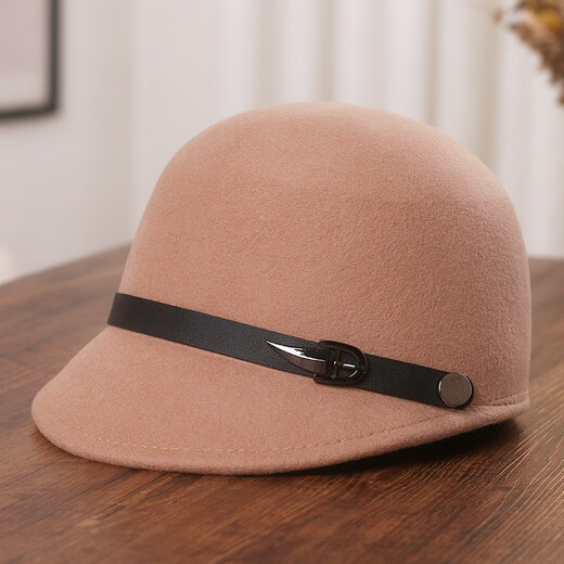 Hanqing Zhongsu Belt Buckle Wool Equestrian Hat Women's Autumn and Winter Korean Style Fashion Knight's Hat British Baseball Cap Evergrande Top Hat Black M (56-58cm)