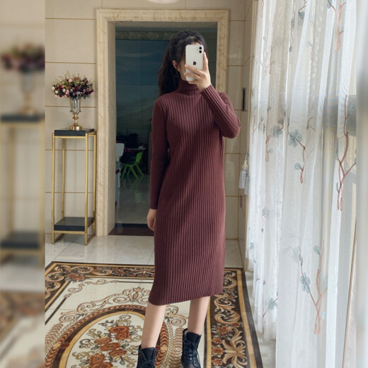 sustory Women's Clothing 2020 Autumn and Winter Korean Style Sweater Dress Women's Long Sweater Women's Pullover Knitted Dress SUDM088-1 Gray Splicing One Size