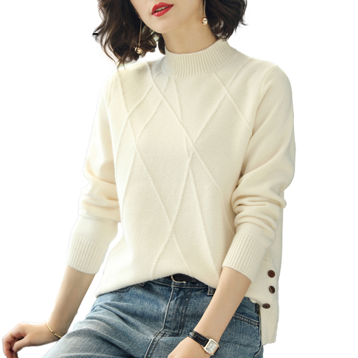 Cloud Story Spring and Autumn Knitted Sweater Women's Loose Slim Pullover Fashion Sweater Women's Top Bottoming Shirt Trendy White M (Recommended 85-105 Jin [Jin equals 0.5 kg])