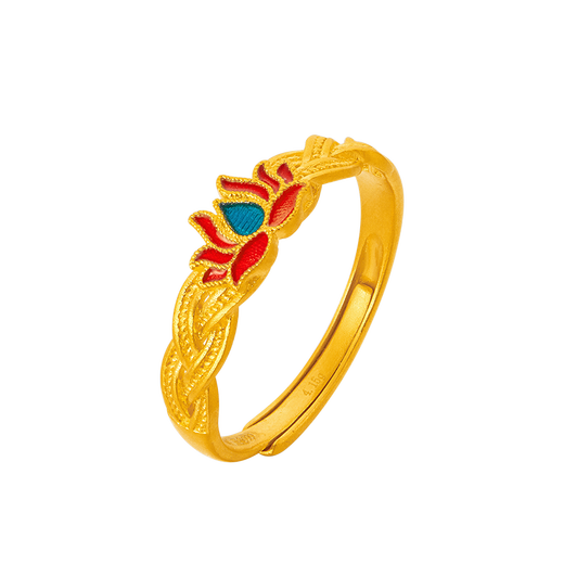 Jinggong Meizu Ancient Gold Ring Women's Pure Gold 999 Flower God Ring for Girlfriend and Wife's Birthday Gift About 4.17g