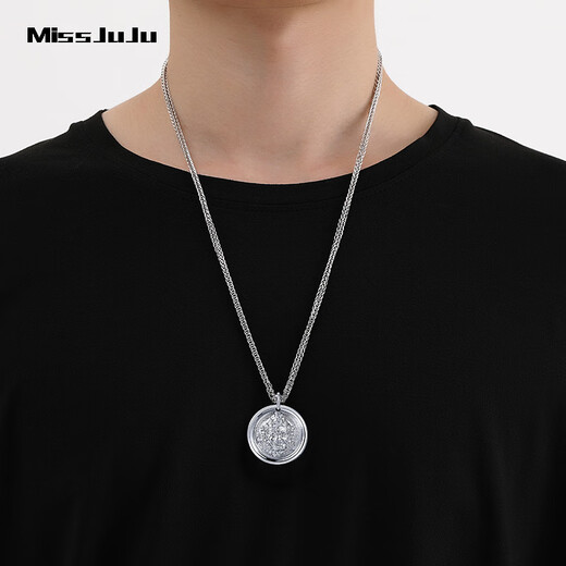 Miss JuJu pt950 platinum pendant men's platinum yellow God of Wealth pendant solid round brand national trend pendant pure gold necklace weighing 2.6-2.8 grams (pendant width is about 12mm) comes with leather rope