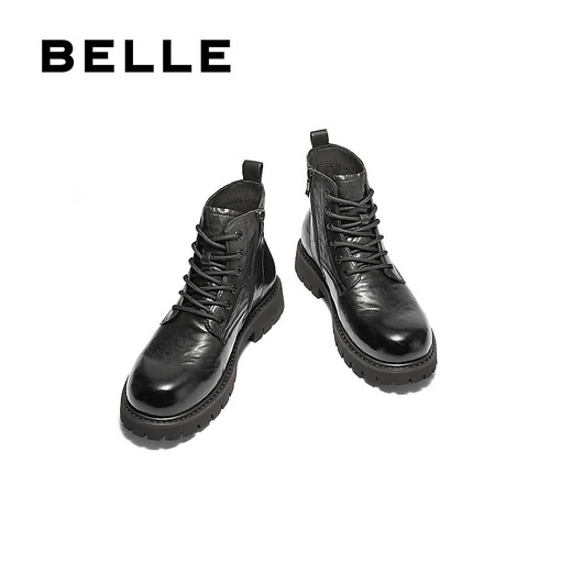 百丽（Belle）厚底潮搭马丁靴男款秋冬季舒适牛皮户外休闲靴8QT01DD4 黑色-单里 41 (255mm)