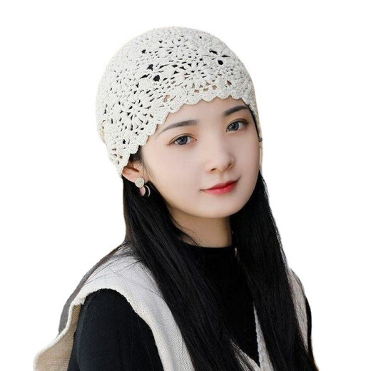 Dai Shilin DSL white hair covering headwear, daily wear for women, high-end summer covering artifact, top of head, youthful and fashionable hair cover, hairband net, khaki flower hat M (55-58cm)