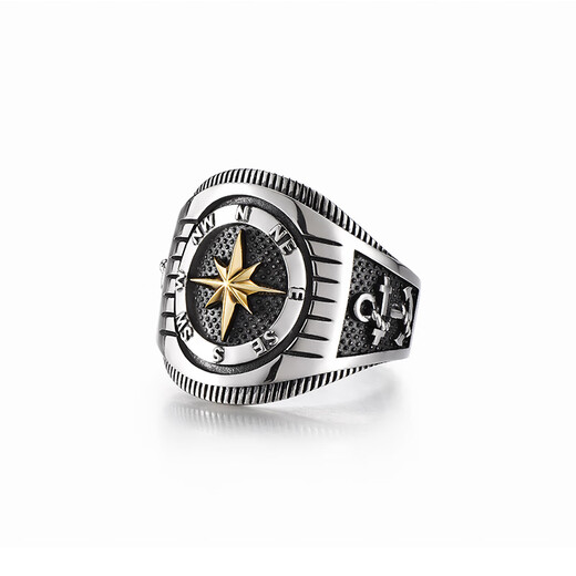 IDEAGEMER original design 925 silver compass ring for men, trendy retro ring, domineering single men's personalized retro ring, other numbers can be ordered for customization - 20 days for pre-sale