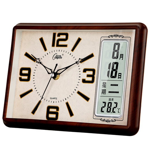 Compas table clock living room clock desk clock quartz clock clock modern calendar temperature bedside clock 3001 imitation wood 26cm