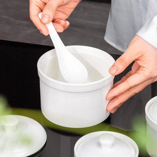 Guoyue Jingdezhen bone china pure white stew pot, underglaze color ceramic steamed egg bowl with lid, household bird's nest supplement thermal insulation stew pot, 1 pure white 5-inch stew pot
