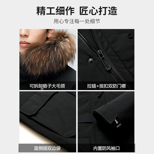 Walker Shop鹅绒羽绒服男士中长款休闲大毛领2025新款加厚保暖冬装外套工装 9755黑色 M 【170/88A】