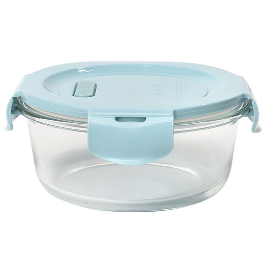 Demas heat-resistant glass crisper microwave lunch box refrigerator storage lunch box instant noodle bowl lunch box Nordic blue round 1000ml