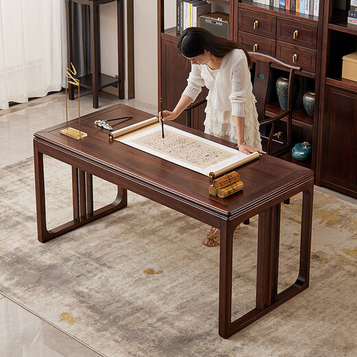 Sure enough, new Chinese style ebony solid wood desk, simple calligraphy table, home writing desk, rectangular desk, Fu Rudonghai desk 1.4 meters (with drawer)