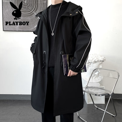 Playboy Windbreaker Men's Jacket Mid-Length Summer High-Level Men's Coat 2026 New Summer Men's Large Size Men's Clothing Black M 100-120Jin Jin is equal to 0.5 kg