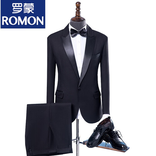 ROMON Performance Clothing Men's Suit Singer Host Dress Men's Adult Choral Clothing Performance Clothing Men's Black Jacket + Pants + Bow Tie XL 160Jin Jin is equal to about 0.5 kg