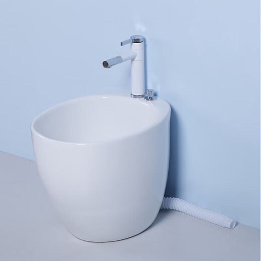 Lujies ceramic footbath basin footbath with water, bathroom porcelain footbath basin footbath bucket household egg-shaped model + white universal faucet complete set of accessories