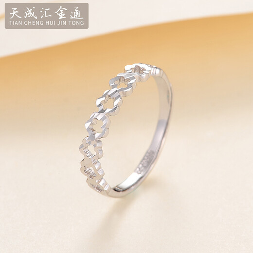 Tianchenghuijintong Pt999 platinum ring women's hollow carved adjustable live mouth platinum ring Tianchenghuijintong PT999 women's ring live mouth 2.42 grams