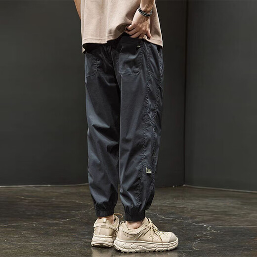 莫小刀休闲裤男宽松大码运动束脚裤子男士夏季新款冰丝哈伦长裤 黑色 XL 建议120-140斤