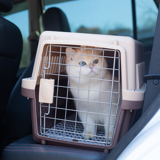 Rabbit pet flight box cat checked box dog outing portable car dog cage small and medium-sized dog Air China suitcase classic thickened [blue and white] high quality No. 4 [free hanging bowl + diaper board] + pulley