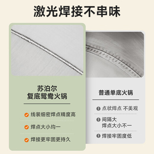 SUPOR hot pot 304 stainless steel mandarin duck pot double bottom thickened soup pot household easy-to-clean mutton open flame induction cooker universal ST28AB1-W mandarin duck pot white 28cm