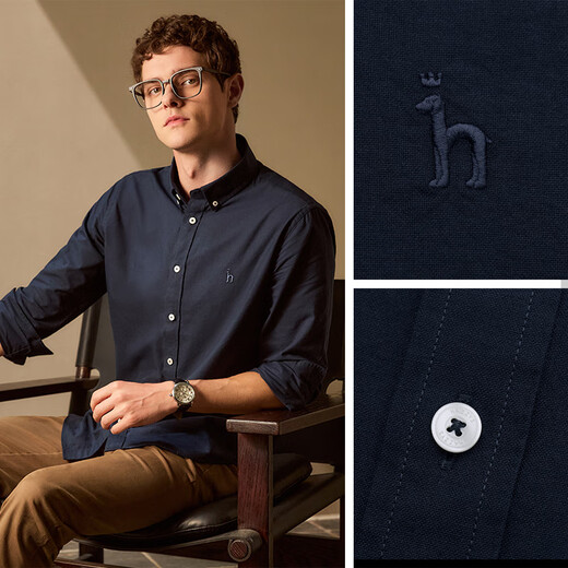 哈吉斯（HAZZYS）男装 秋款衬衣修身【牛津纺】通勤长袖衬衫男ASCZK1BCF03 藏青色NV M (170/92A 46)