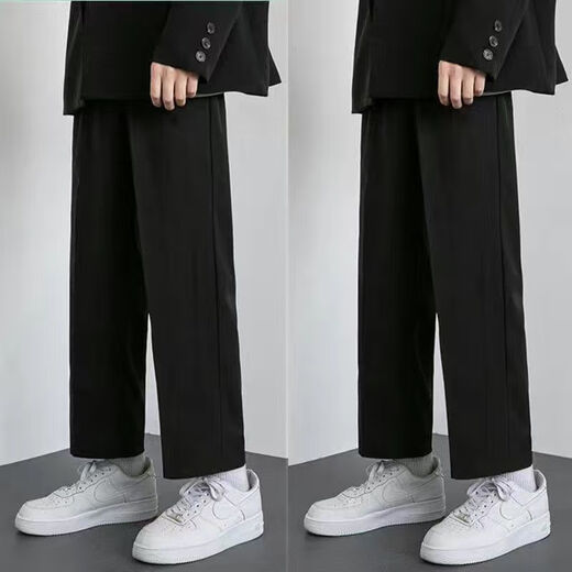 Yixi pants men's spring, summer and autumn trendy loose sports casual pants wide-leg suit pants men's straight black nine-point pants black L recommended 100-120 Jin Jin equals 0.5 kg