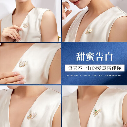 Ji Sifan Light Luxury Brooch Women's High-end Niche Jewelry Products Valentine's Day Anniversary Birthday Gift for Girlfriend and Wife Swan Week Brooch