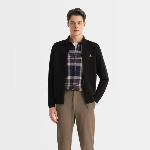 Biyinlefen 16-needle wool autumn men's fashionable casual commuting outdoor warm skin-friendly stand-up collar jacket for men 07 black L