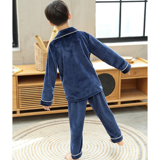 Youpin fairy tale boys' pajamas autumn and winter new medium and large children's Farai velvet children's home clothes girls island velvet plus velvet thickened trendy navy 160 size - recommended height 150cm