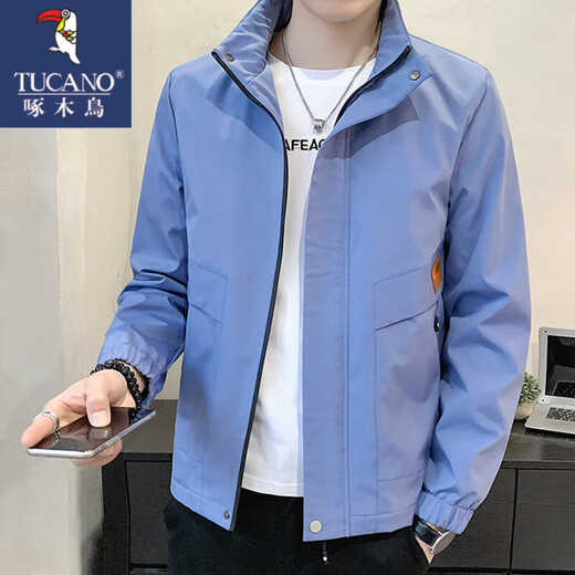 Woodpecker 2025 new coat men's autumn and winter loose stand-up collar simple casual versatile trendy jacket men's tops JK2032 black 3XL