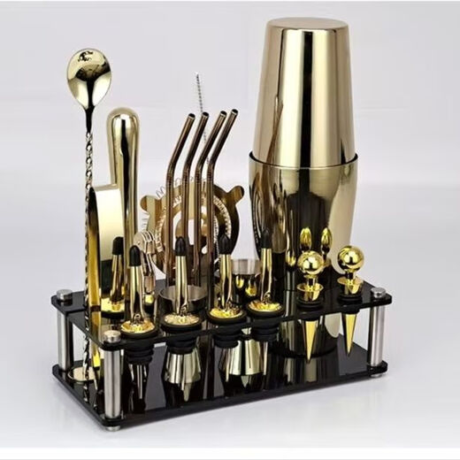 Acrylic set combination cocktail shaker bar stirring tool 20-piece set hand-cranked Boston shaker piano black Boston (750ML/600ML)