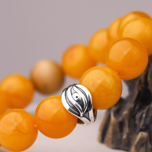 Potala Palace Cultural and Creative Beeswax Bracelet Chicken Oil Yellow Men and Women's Silver Wisdom Eye Separator Amber Beaded Bracelet Birthday Gift Silver Wisdom Eye Beeswax Bracelet
