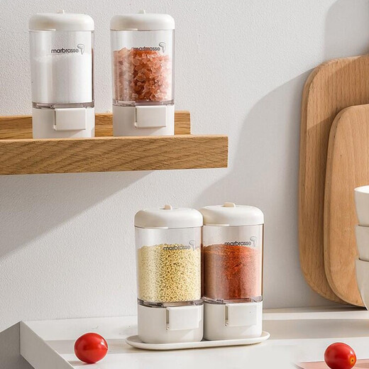 Home KATEI STORY Japanese metered seasoning box push-type seasoning bottle rotating seal household portable outdoor barbecue kitchen seasoning 2 seasoning bottles + base set