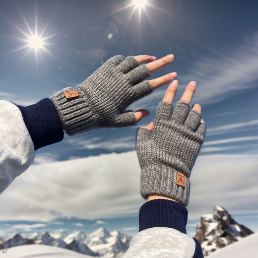 Haoguan woolen knitted gloves for men in autumn and winter with fingerless students writing, typing and riding touch screen warm half-finger leaky elastic