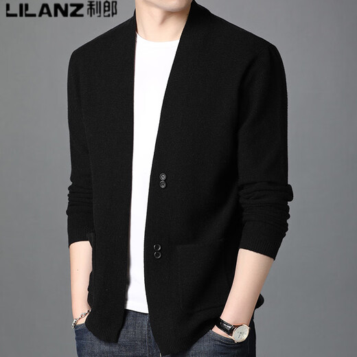 Lilang men's coat cardigan sweater outer loose wool men's sweater spring and autumn wool outer shawl black 170/L