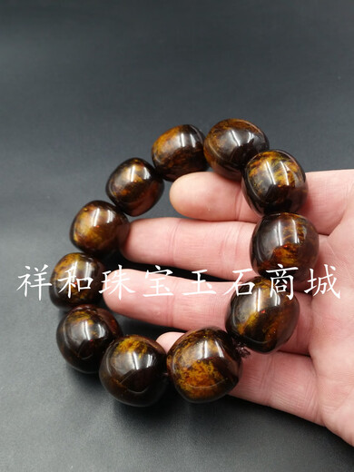 Shengli high-end exquisite gold wire beeswax amber barrel bead bracelet amber passepartout cylindrical bracelet jade bracelet