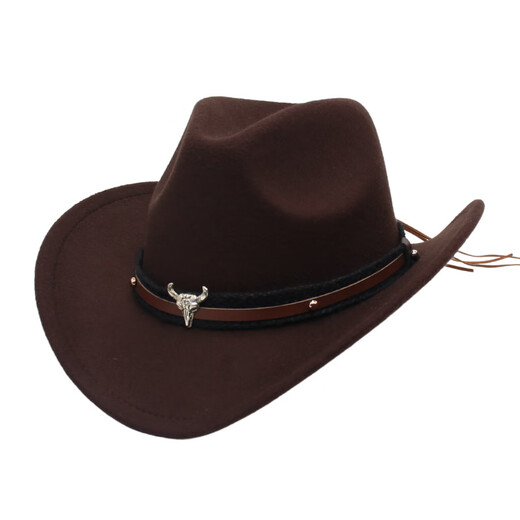 ESQTJF Tibetan tilt-up hat Western cowboy hat Tibetan felt hat new cow head prairie plateau ethnic style outdoor hat brown (cowboy calf head) M (56-58cm)