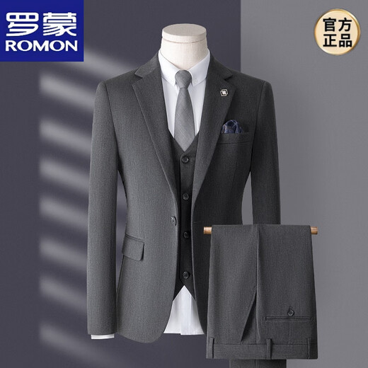 ROMON high-end suit men's three-piece Korean style slim business casual suit groom's wedding dress black top + pants shirt tie M
