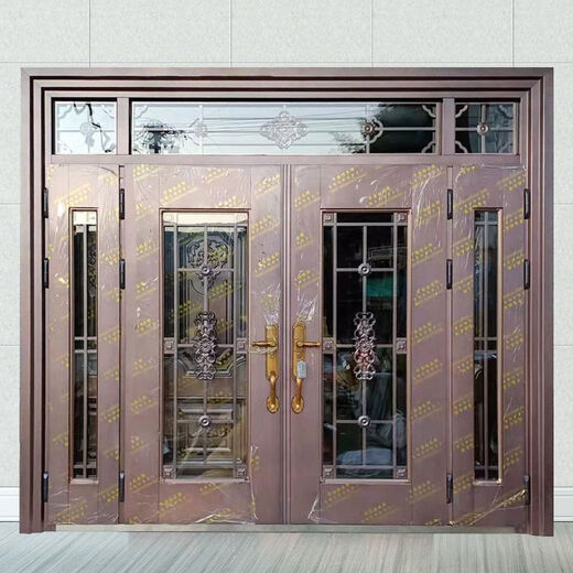 德骊嘉堂屋大门玻璃格子大门金刚纱门锌合金仿铜拼接门店铺门定制对开门 款式一