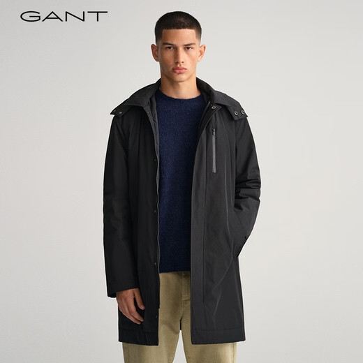 GANT甘特秋冬新款男士时尚休闲百搭中长款直筒连帽夹克棉服外套 5黑色 S
