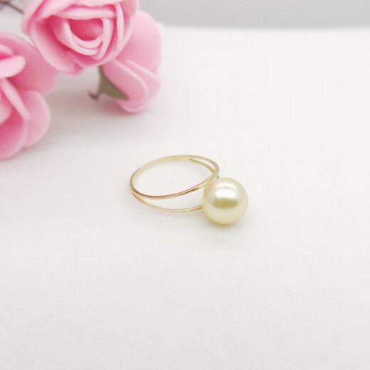 Caizhi New Product 18K Gold Big Mouth Ring Pearl Ring Empty Holder Women's Jasper Beeswax DIY Accessories K Red Ring Holder 15# Does not contain pearls