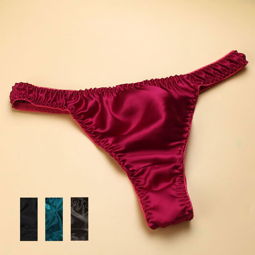 Ji Yafu Men's Silk Thong Silk Breathable Low Waist Wide Waist Sexy Sports T Pants Youth U Protrusion Light Rice XXL