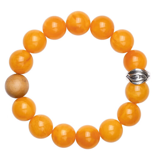 Potala Palace Cultural and Creative Beeswax Bracelet Chicken Oil Yellow Men and Women's Silver Wisdom Eye Separator Amber Beaded Bracelet Birthday Gift Silver Wisdom Eye Beeswax Bracelet